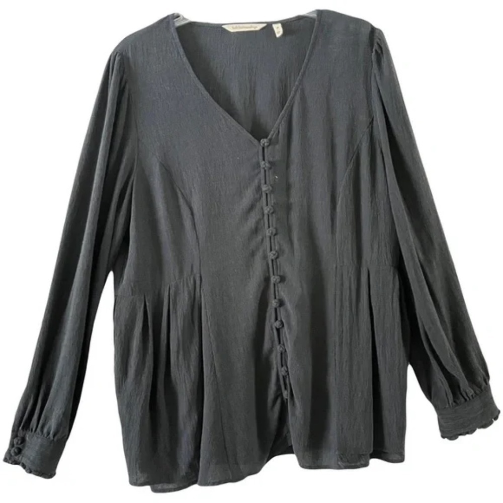 Soft Surroundings | Black Crepe Gauze Layered Long Sleeve V-Neck Blouse, Medium